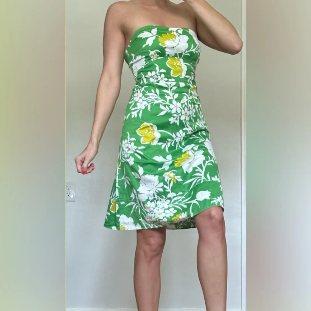 J CREW Womens Green White Floral
Cotton Strapless Dress Size 6 - Picture 1 of 12